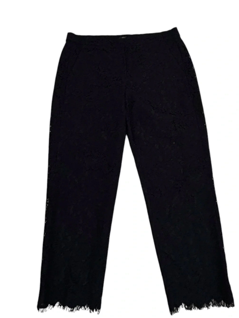 J. Crew Black lined pull on lace cropped straight leg pants elastic waist sz 10